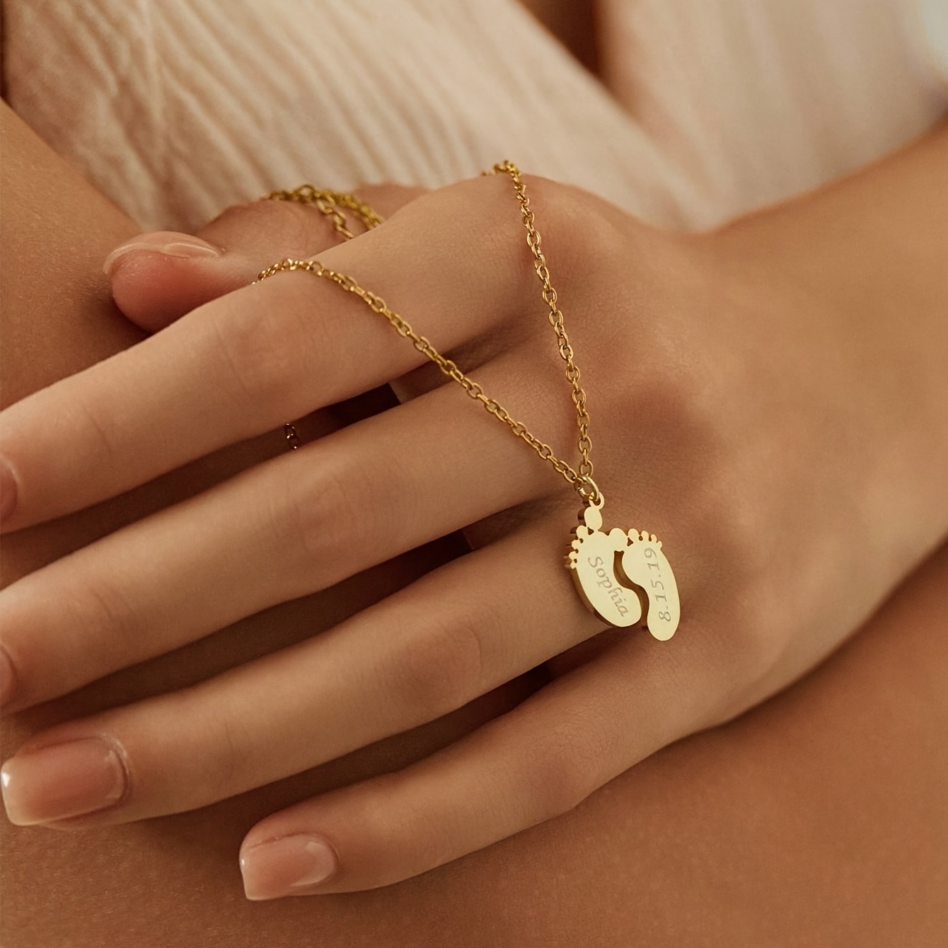 Custom Footprint Pendant Necklace with Engravable Design